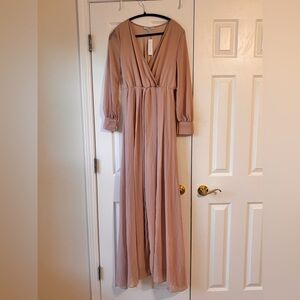 Baltic Born Pink Pleated Gown with Bishop Sleeves